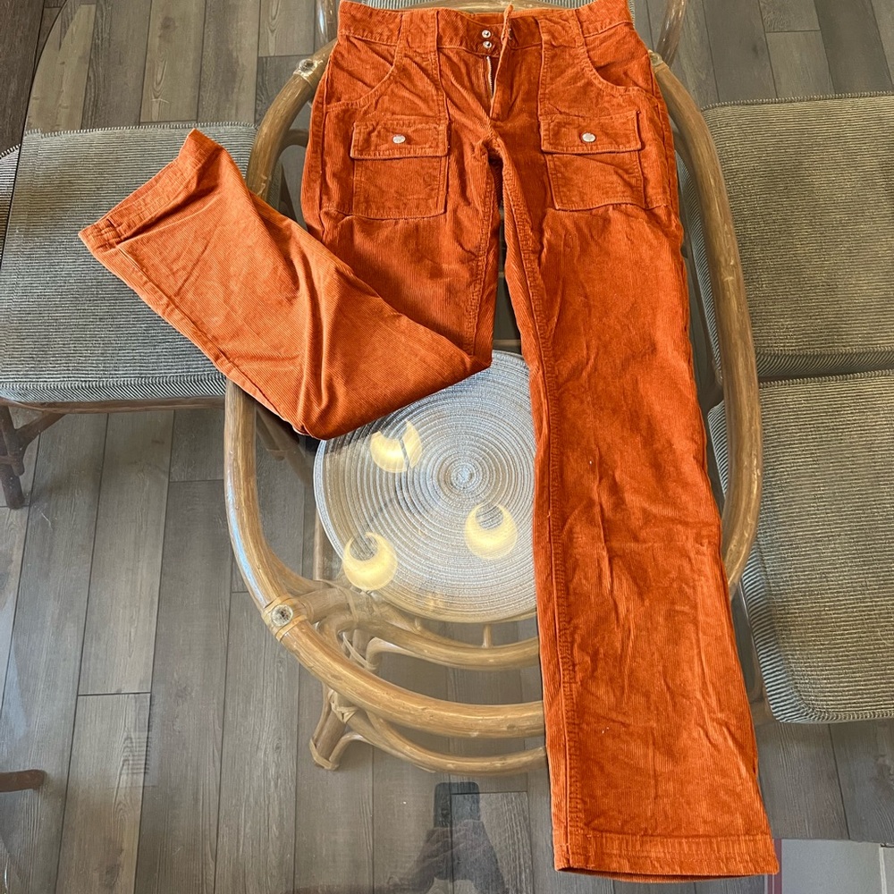 🧡 Retro Rust Corduroy Utility Pants - 70s Inspired Straight Leg 🧡